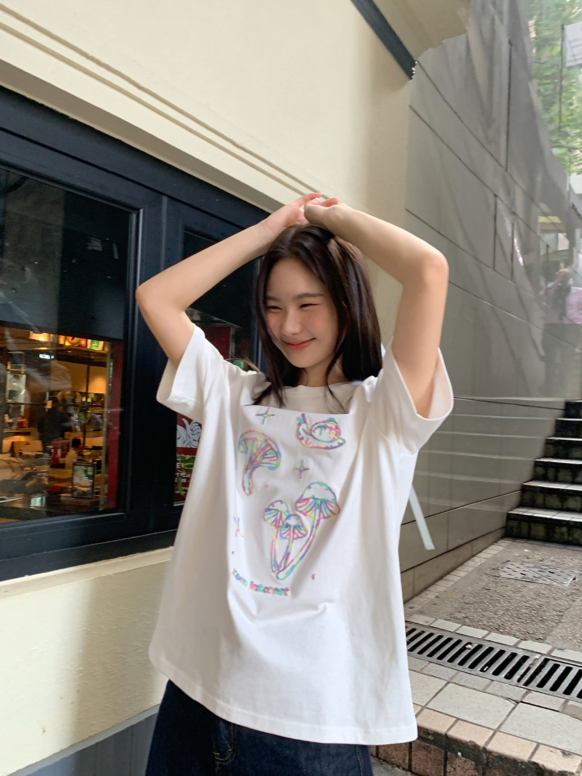 Mushroom Embroidery T-Shirt for Women, Spring/Summer 2025, Loose Fit, Slimming Round Neck, Pure Cotton, Casual Style Mushroom Embroidery T-Shirt for Women, Spring/Summer 2025, Loose Fit, Slimming Round Neck, Pure Cotton, Casual Style