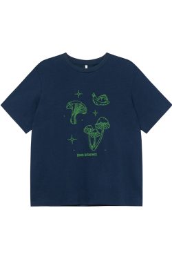 Mushroom Embroidery T-Shirt for Women, Spring/Summer 2025, Loose Fit, Slimming Round Neck, Pure Cotton, Casual Style