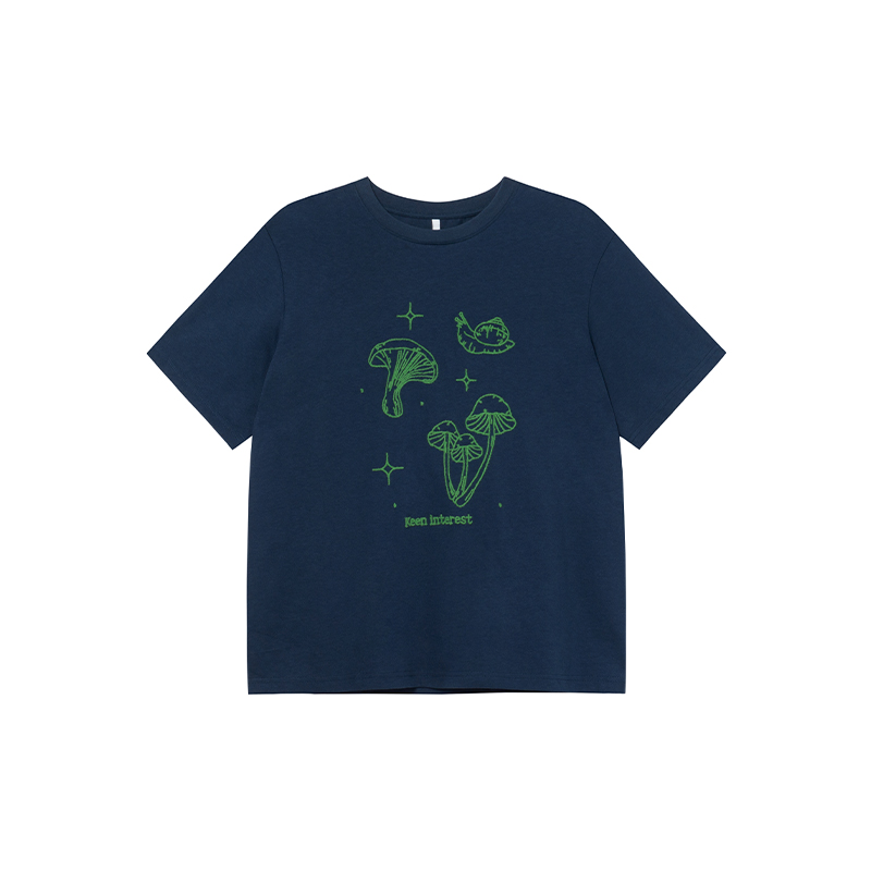 Mushroom Embroidery T-Shirt for Women, Spring/Summer 2025, Loose Fit, Slimming Round Neck, Pure Cotton, Casual Style Mushroom Embroidery T-Shirt for Women, Spring/Summer 2025, Loose Fit, Slimming Round Neck, Pure Cotton, Casual Style