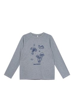 Mushroom Embroidery T-Shirt for Women, Spring/Summer 2025, Loose Fit, Slimming Round Neck, Pure Cotton, Casual Style