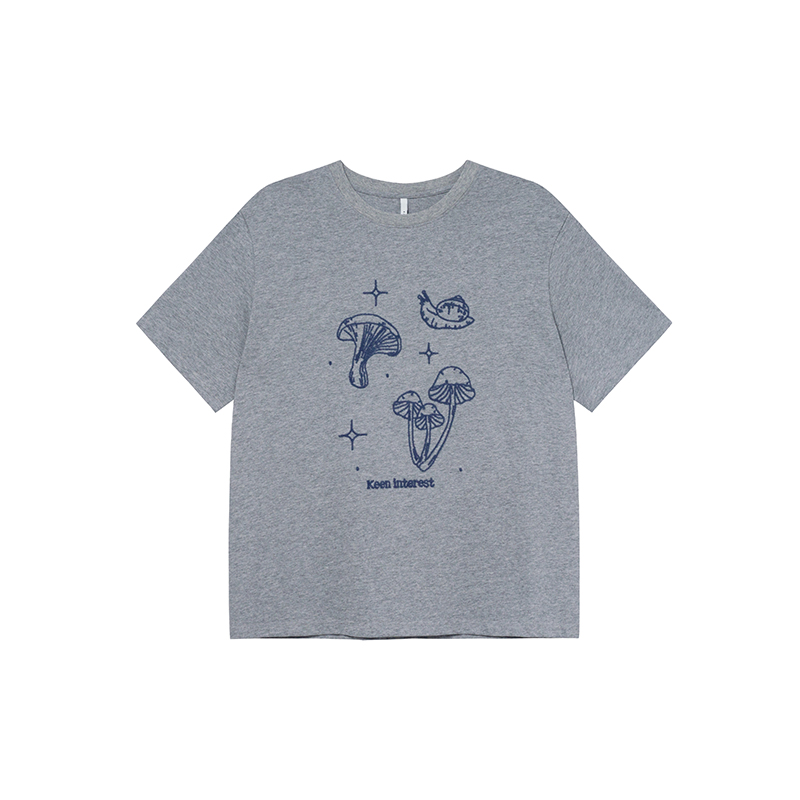 Mushroom Embroidery T-Shirt for Women, Spring/Summer 2025, Loose Fit, Slimming Round Neck, Pure Cotton, Casual Style Mushroom Embroidery T-Shirt for Women, Spring/Summer 2025, Loose Fit, Slimming Round Neck, Pure Cotton, Casual Style