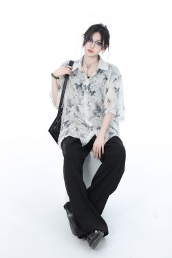 National Style Butterfly Embroidery Short Sleeve Shirt for Women, Loose Thin Summer Top, Design-Sensitive Fashion, Boho Chic