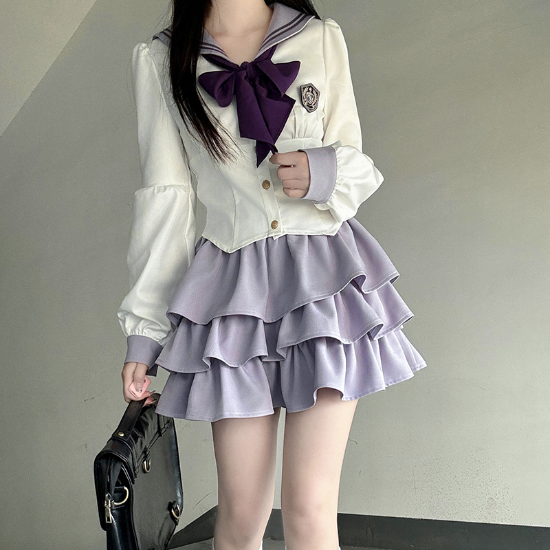 Navy Blue JK Uniform Sailor Suit with Pink Short Sleeve Top & Skirt Set - Women's College Style Pudding Bear Inspired Fashion Navy Blue JK Uniform Sailor Suit with Pink Short Sleeve Top & Skirt Set - Women's College Style Pudding Bear Inspired Fashion