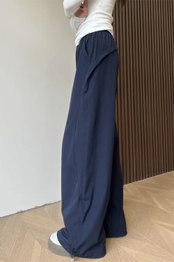 Navy Blue Loose-Fitting Plus Size Cargo Pants for Women, Quick-Dry BF Style Casual Sports Pants, Flattering Everyday Wear