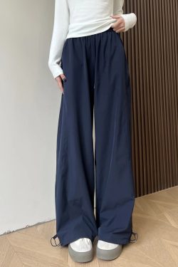 Navy Blue Loose-Fitting Plus Size Cargo Pants for Women, Quick-Dry BF Style Casual Sports Pants, Flattering Everyday Wear
