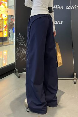 Navy Blue Loose-Fitting Plus Size Cargo Pants for Women, Quick-Dry BF Style Casual Sports Pants, Flattering Everyday Wear