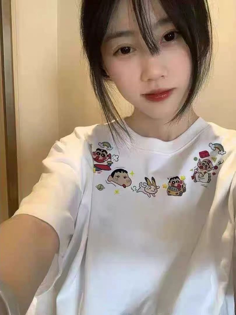 Navy Blue Oversized Crayon Shin-chan Short Sleeve T-Shirt for Women, Cute Cartoon Summer Top, Trendy Y2K Style Navy Blue Oversized Crayon Shin-chan Short Sleeve T-Shirt for Women, Cute Cartoon Summer Top, Trendy Y2K Style