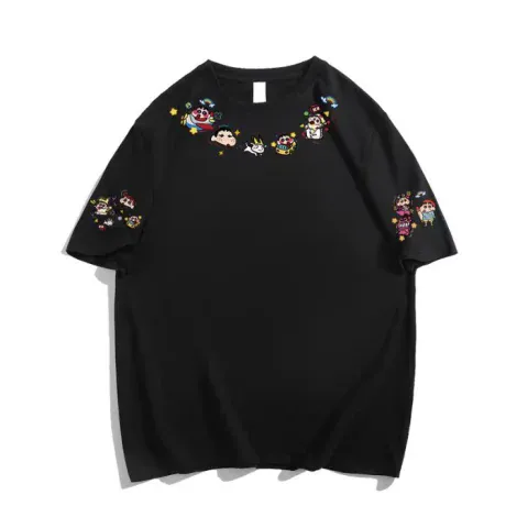 Navy Blue Oversized Crayon Shin-chan Short Sleeve T-Shirt for Women, Cute Cartoon Summer Top, Trendy Y2K Style Navy Blue Oversized Crayon Shin-chan Short Sleeve T-Shirt for Women, Cute Cartoon Summer Top, Trendy Y2K Style