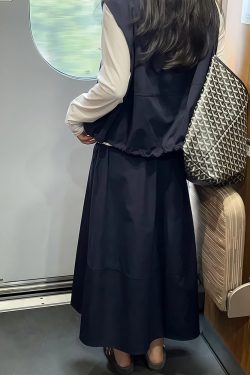 Navy Blue Plus Size A-Line Long Skirt for Women - Slimming, Tummy-Covering Summer Style, 2025 Trendy Fashion