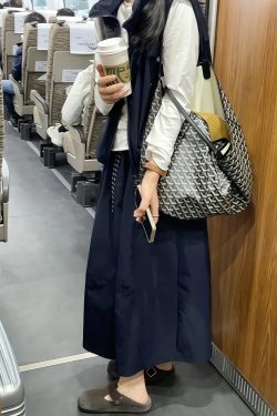 Navy Blue Plus Size A-Line Long Skirt for Women - Slimming, Tummy-Covering Summer Style, 2025 Trendy Fashion