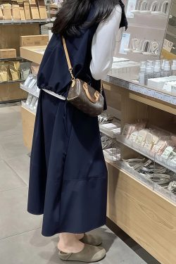 Navy Blue Plus Size A-Line Long Skirt for Women - Slimming, Tummy-Covering Summer Style, 2025 Trendy Fashion