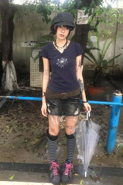 Navy Blue Short Sleeve V-Neck Rhinestone Spicy Girl Top with Ruffled Edges - Fitted Summer Style