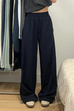 Navy Blue Women's Wide-Leg Casual Pants - Versatile Summer Loose Draping Trousers for Work & Hip-Hop Style