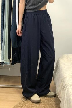Navy Blue Women's Wide-Leg Casual Pants - Versatile Summer Loose Draping Trousers for Work & Hip-Hop Style