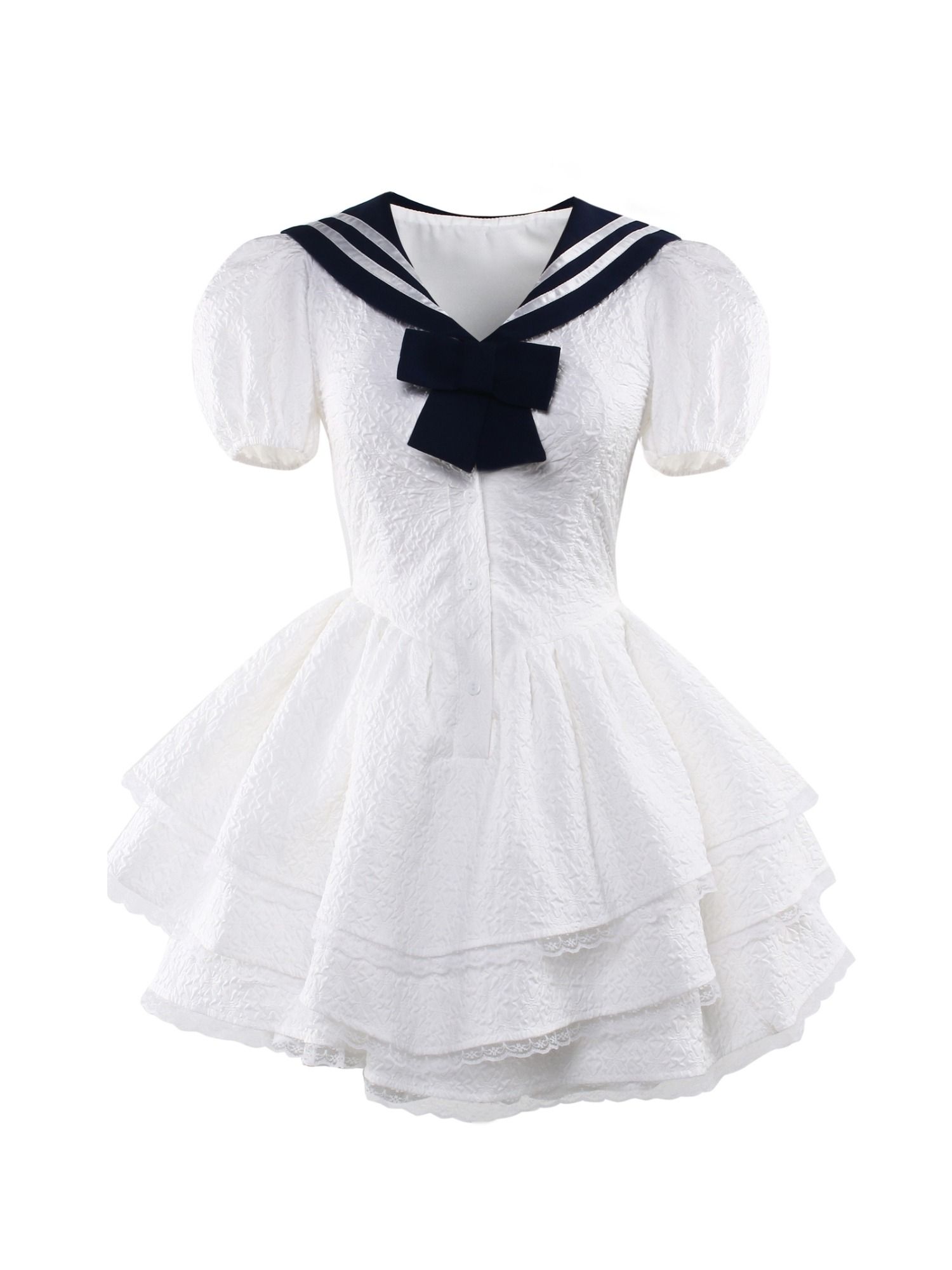 Navy Collar Bubble Sleeve Waist-Cinching Dress for Women - Summer JK Style Slim-Fit Puff Skirt Navy Collar Bubble Sleeve Waist-Cinching Dress for Women - Summer JK Style Slim-Fit Puff Skirt