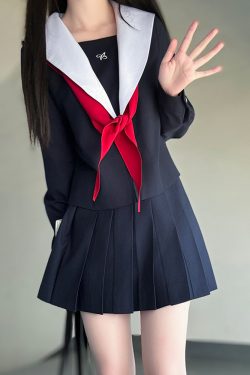 Navy Collar Coat Women's Pudding Bear JK Uniform Sailor Suit College Style Summer Fashion