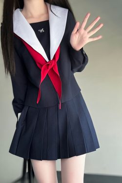 Navy Collar Coat Women's Pudding Bear JK Uniform Sailor Suit College Style Summer Fashion