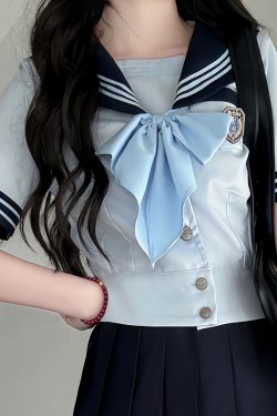 Navy Collar Japanese JK Uniform Sailor Suit Set with Waist-Defined Design - College Style Pudding Bear Aesthetic