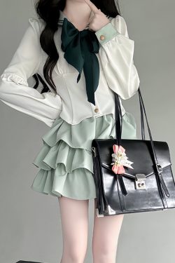 Navy Collar JK Uniform Cake Skirt with Long Sleeve Top, College Style Japanese Sailor Suit, Slimming Outfit for Women