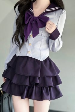 Navy Collar Pudding Bear JK Uniform Sailor Suit Set with Cake Skirt - Slimming College Style Outfit for 90s and Y2K Fashion Lovers