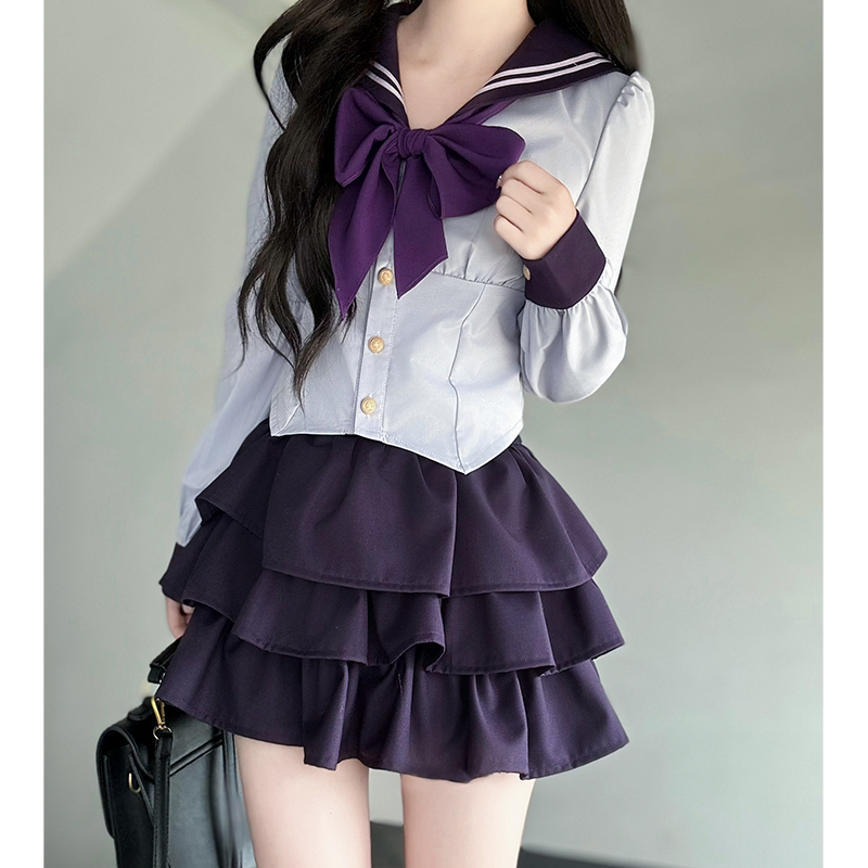 Navy Collar Pudding Bear JK Uniform Sailor Suit Set with Cake Skirt - Slimming College Style Outfit for 90s and Y2K Fashion Lovers Navy Collar Pudding Bear JK Uniform Sailor Suit Set with Cake Skirt - Slimming College Style Outfit for 90s and Y2K Fashion Lovers