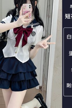 Navy Collar Pudding Bear JK Uniform Sailor Suit Set with Cake Skirt - Slimming College Style Outfit for 90s and Y2K Fashion Lovers
