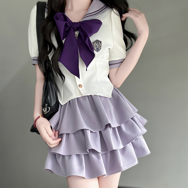 Navy Collar Pudding Bear JK Uniform Sailor Suit Set with Cake Skirt - Slimming College Style Outfit for 90s and Y2K Fashion Lovers Navy Collar Pudding Bear JK Uniform Sailor Suit Set with Cake Skirt - Slimming College Style Outfit for 90s and Y2K Fashion Lovers