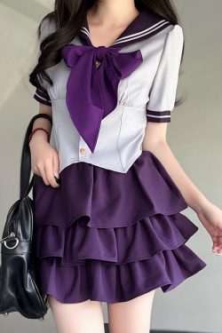 Navy Collar Pudding Bear JK Uniform Sailor Suit Set with Cake Skirt - Slimming College Style Outfit for 90s and Y2K Fashion Lovers
