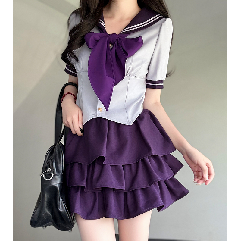 Navy Collar Pudding Bear JK Uniform Sailor Suit Set with Cake Skirt - Slimming College Style Outfit for 90s and Y2K Fashion Lovers Navy Collar Pudding Bear JK Uniform Sailor Suit Set with Cake Skirt - Slimming College Style Outfit for 90s and Y2K Fashion Lovers