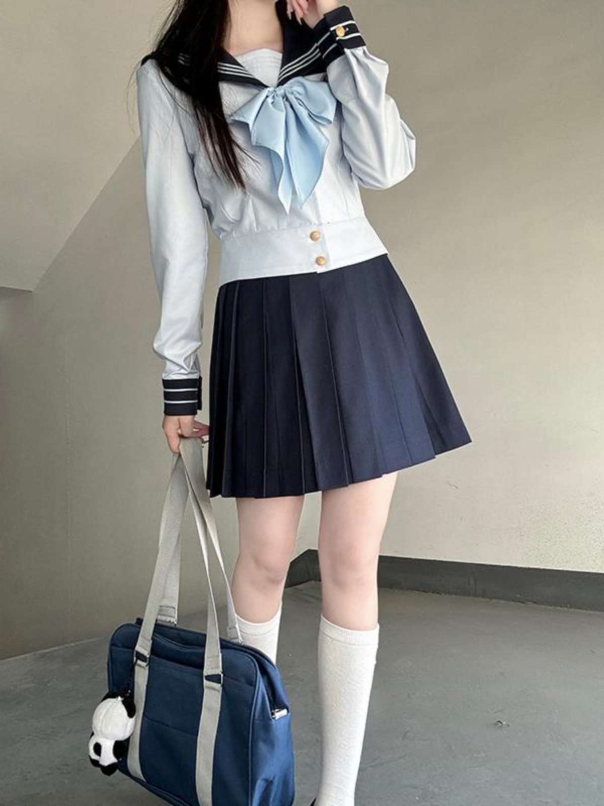 Navy Collar Sailor Suit Set - Japanese JK Uniform with Pudding Bear Design - Cute School Style Outfit for Y2K Fashion Lovers Navy Collar Sailor Suit Set - Japanese JK Uniform with Pudding Bear Design - Cute School Style Outfit for Y2K Fashion Lovers