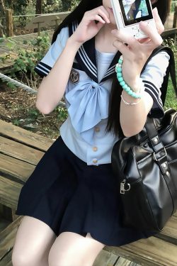 Navy Collar Sailor Suit Set - Japanese JK Uniform with Pudding Bear Design - Cute School Style Outfit for Y2K Fashion Lovers
