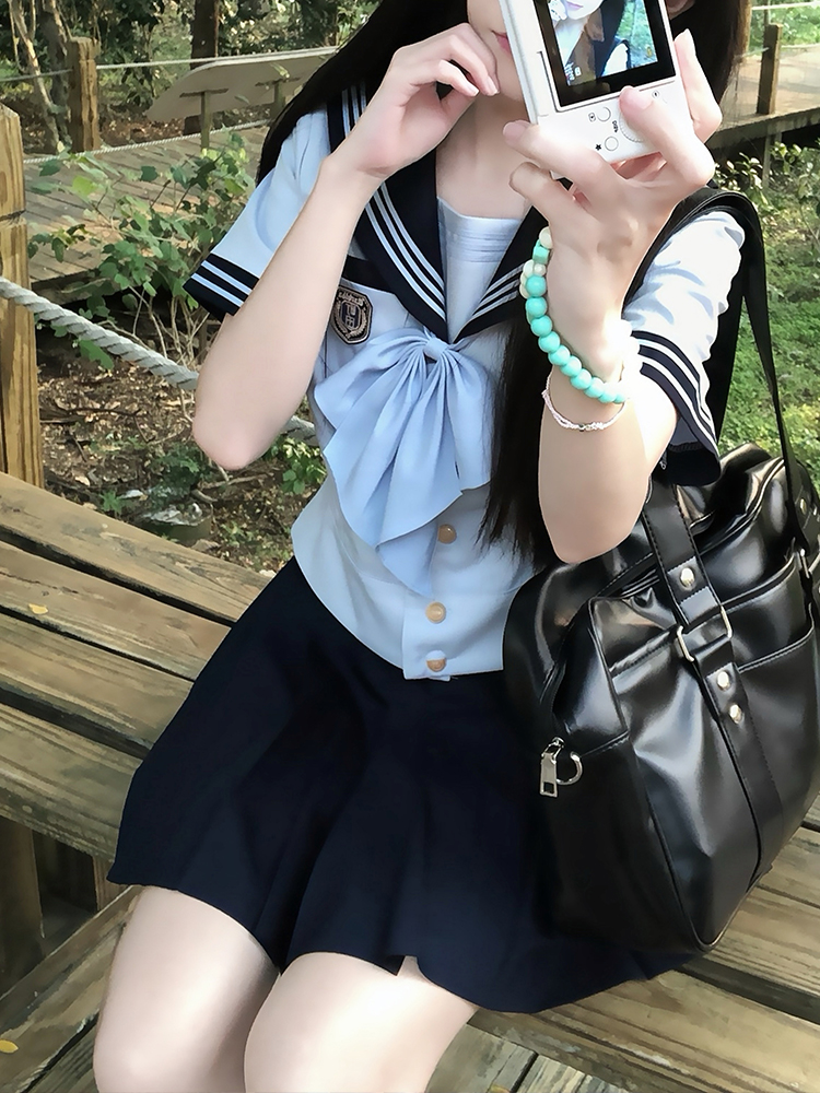 Navy Collar Sailor Suit Set - Japanese JK Uniform with Pudding Bear Design - Cute School Style Outfit for Y2K Fashion Lovers Navy Collar Sailor Suit Set - Japanese JK Uniform with Pudding Bear Design - Cute School Style Outfit for Y2K Fashion Lovers