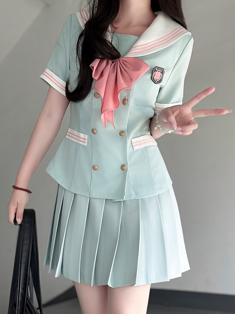 Navy Collar Waist-Defined Short Sleeve Sailor Suit Set - Sweet Style JK Uniform Top for Summer 2025 Navy Collar Waist-Defined Short Sleeve Sailor Suit Set - Sweet Style JK Uniform Top for Summer 2025