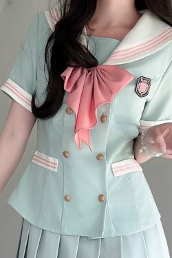 Navy Collar Waist-Defined Short Sleeve Sailor Suit Set - Sweet Style JK Uniform Top for Summer 2025