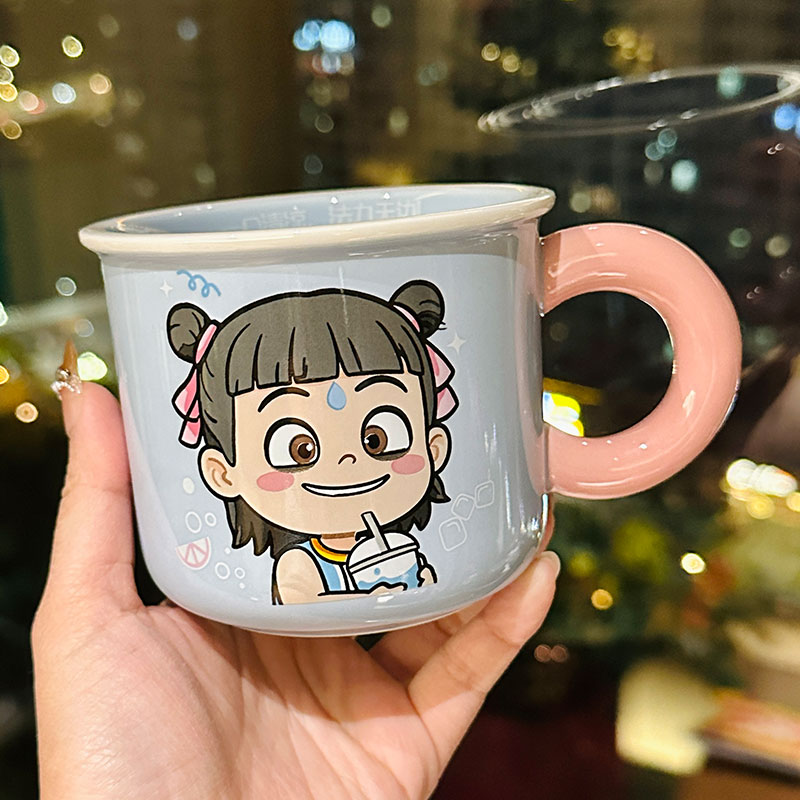 Nezha Magic Child Ceramic Mug with Lid - Cute Girls Coffee Cup for Birthdays, Perfect Gift for 2025 Nezha Magic Child Ceramic Mug with Lid - Cute Girls Coffee Cup for Birthdays, Perfect Gift for 2025