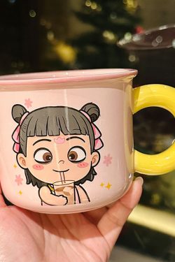 Nezha Magic Child Ceramic Mug with Lid - Cute Girls Coffee Cup for Birthdays, Perfect Gift for 2025