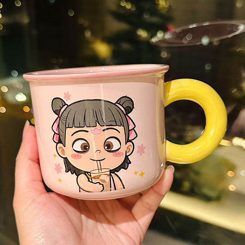 Nezha Magic Child Ceramic Mug with Lid - Cute Girls Coffee Cup for Birthdays, Perfect Gift for 2025 Nezha Magic Child Ceramic Mug with Lid - Cute Girls Coffee Cup for Birthdays, Perfect Gift for 2025