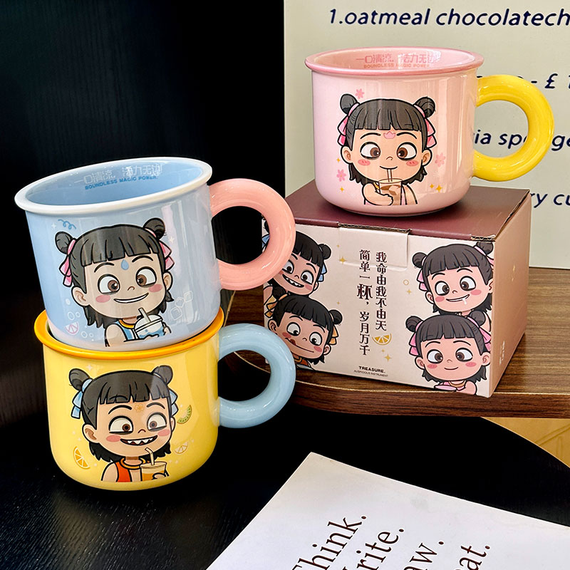 Nezha Magic Child Ceramic Mug with Lid - Cute Girls Coffee Cup for Birthdays, Perfect Gift for 2025 Nezha Magic Child Ceramic Mug with Lid - Cute Girls Coffee Cup for Birthdays, Perfect Gift for 2025