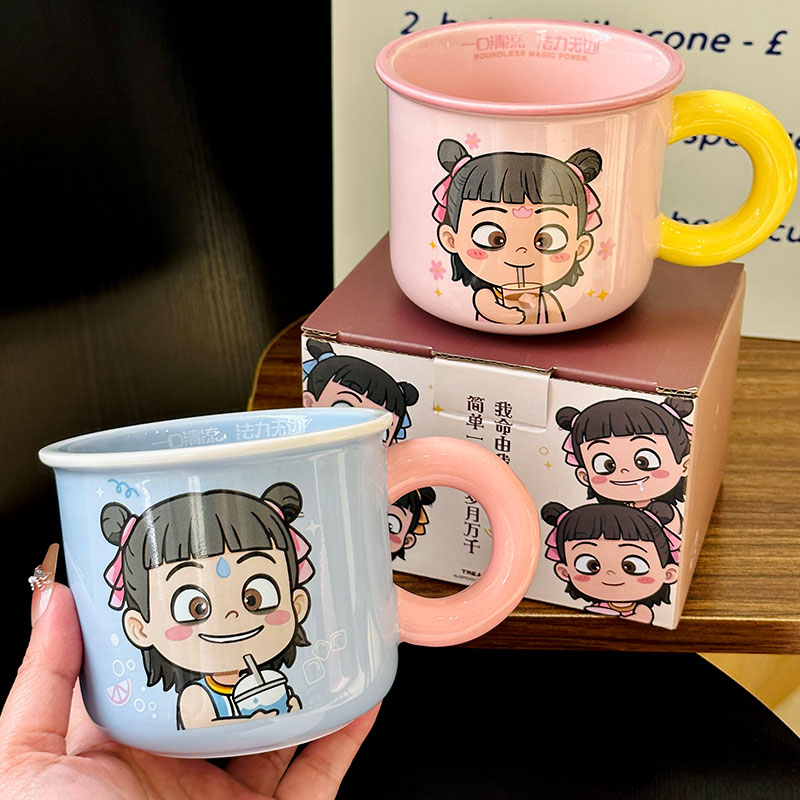 Nezha Magic Child Ceramic Mug with Lid - Cute Girls Coffee Cup for Birthdays, Perfect Gift for 2025 Nezha Magic Child Ceramic Mug with Lid - Cute Girls Coffee Cup for Birthdays, Perfect Gift for 2025
