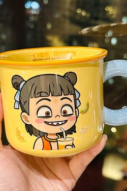 Nezha Magic Child Ceramic Mug with Lid - Cute Girls Coffee Cup for Birthdays, Perfect Gift for 2025