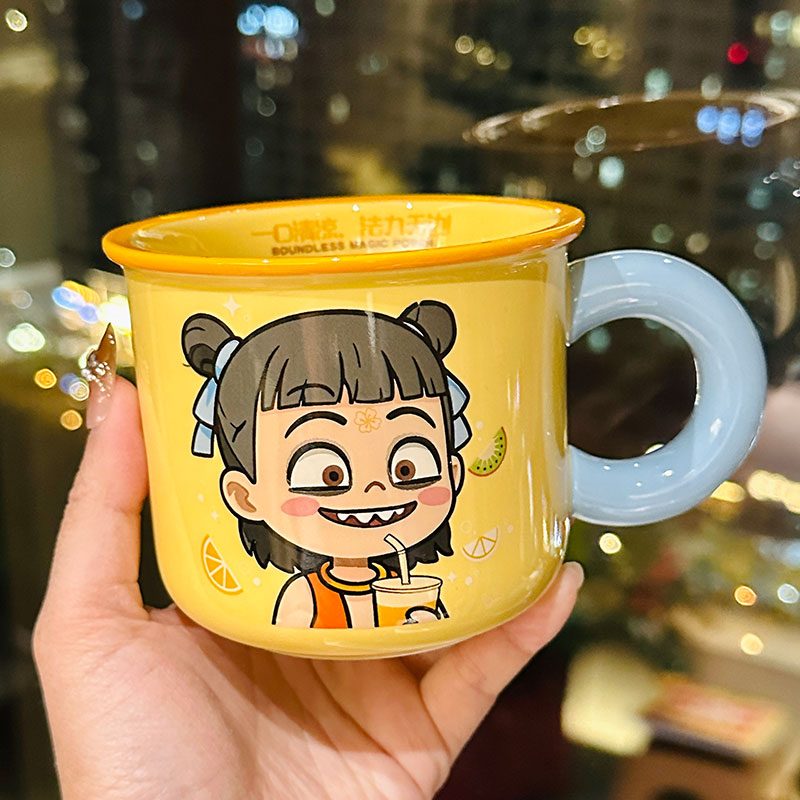 Nezha Magic Child Ceramic Mug with Lid - Cute Girls Coffee Cup for Birthdays, Perfect Gift for 2025 Nezha Magic Child Ceramic Mug with Lid - Cute Girls Coffee Cup for Birthdays, Perfect Gift for 2025