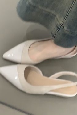 Nude Color Sheepskin Wedge Sandals for Women - Pointed Toe, Backless, Open Toe, French Gentle Style, Commuting Footwear