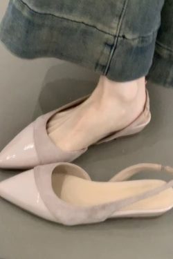 Nude Color Sheepskin Wedge Sandals for Women - Pointed Toe, Backless, Open Toe, French Gentle Style, Commuting Footwear