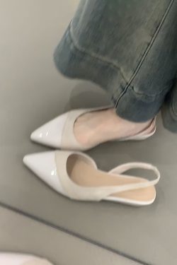 Nude Color Sheepskin Wedge Sandals for Women - Pointed Toe, Backless, Open Toe, French Gentle Style, Commuting Footwear