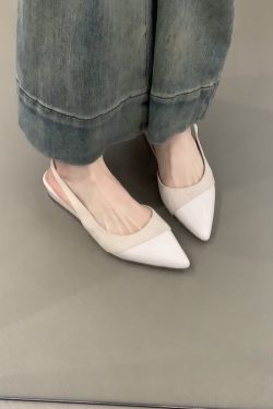 Nude Color Sheepskin Wedge Sandals for Women - Pointed Toe, Backless, Open Toe, French Gentle Style, Commuting Footwear