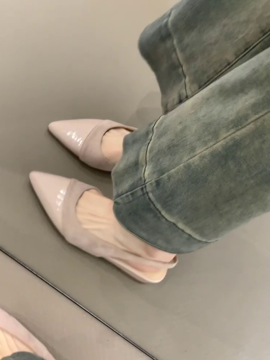 Nude Color Sheepskin Wedge Sandals for Women - Pointed Toe, Backless, Open Toe, French Gentle Style, Commuting Footwear Nude Color Sheepskin Wedge Sandals for Women - Pointed Toe, Backless, Open Toe, French Gentle Style, Commuting Footwear