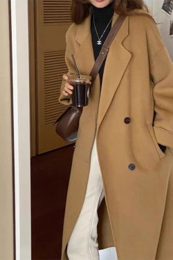 Oatmeal Cashmere Coat for Women, Mid-Length 2024 Winter Korean Style High-End Down Jacket with Thick Inner Lining Outerwear