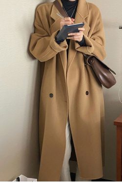 Oatmeal Cashmere Coat for Women, Mid-Length 2024 Winter Korean Style High-End Down Jacket with Thick Inner Lining Outerwear