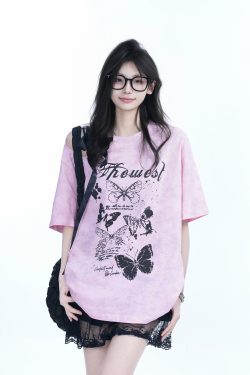 Off-Shoulder Butterfly Knot Tie Short Sleeve T-Shirt for Women - Summer Loose Fit Casual Top, Sweet Cool Style, Y2K Aesthetic