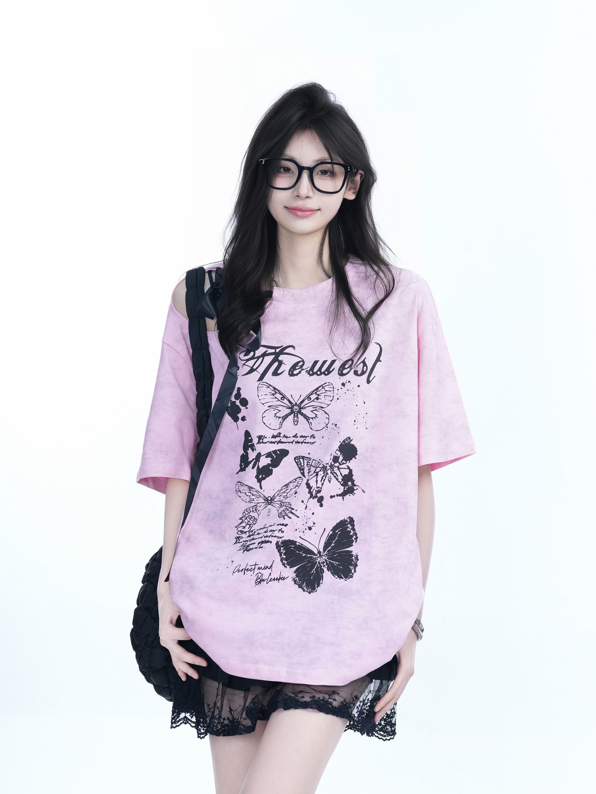 Off-Shoulder Butterfly Knot Tie Short Sleeve T-Shirt for Women - Summer Loose Fit Casual Top, Sweet Cool Style, Y2K Aesthetic Off-Shoulder Butterfly Knot Tie Short Sleeve T-Shirt for Women - Summer Loose Fit Casual Top, Sweet Cool Style, Y2K Aesthetic